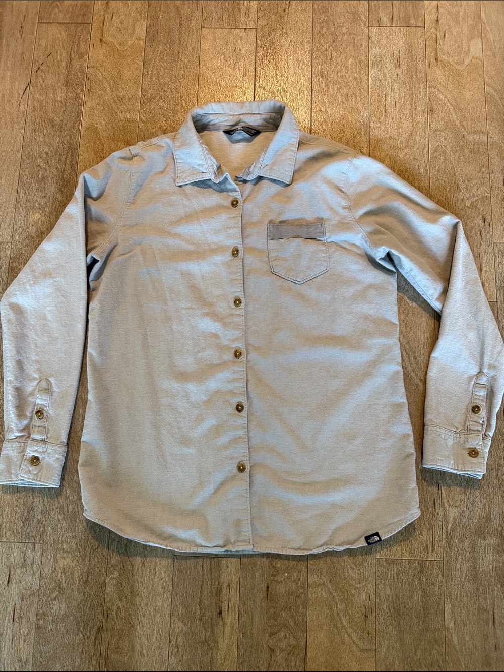 The North Face Pale Blue Grey Women's 100% Cotton Button-Up Shirt Sz. L
